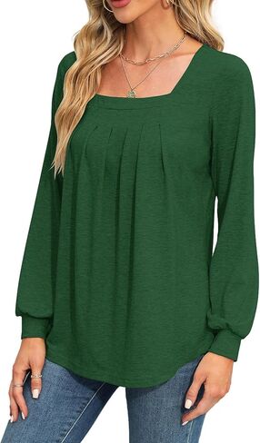 قمصان خريف نسائية بأكمام طويلة من CLOCOR قمصان خريفية فضفاضة مناسبة للنساء برقبة مربعة وحاشية منحنية ملابس علوية غير رسمية للنساء in Kuwait