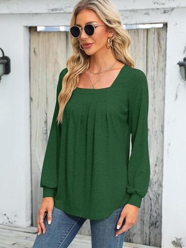 قمصان خريف نسائية بأكمام طويلة من CLOCOR قمصان خريفية فضفاضة مناسبة للنساء برقبة مربعة وحاشية منحنية ملابس علوية غير رسمية للنساء in Kuwait