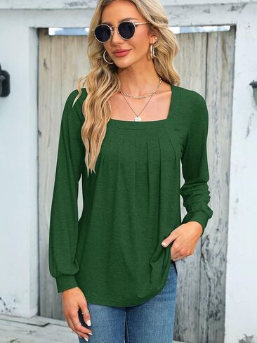 قمصان خريف نسائية بأكمام طويلة من CLOCOR قمصان خريفية فضفاضة مناسبة للنساء برقبة مربعة وحاشية منحنية ملابس علوية غير رسمية للنساء in Kuwait