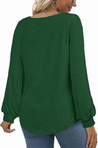 قمصان خريف نسائية بأكمام طويلة من CLOCOR قمصان خريفية فضفاضة مناسبة للنساء برقبة مربعة وحاشية منحنية ملابس علوية غير رسمية للنساء in Kuwait