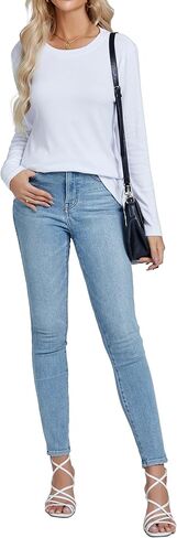 بلوزة نسائية أساسية ذات رقبة دائرية وأكمام طويلة وفضفاضة in Kuwait