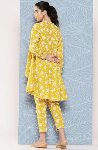 Janasya Women's Day Mustard Cotton Floral Printed Co-ords Set in Saudi Arabia