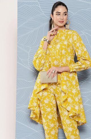 Janasya Women's Day Mustard Cotton Floral Printed Co-ords Set in Saudi Arabia