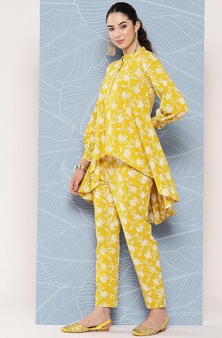Janasya Women's Day Mustard Cotton Floral Printed Co-ords Set in Saudi Arabia