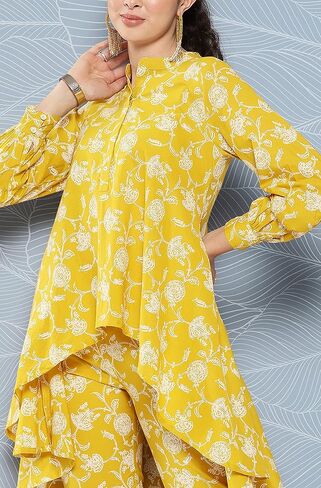 Janasya Women's Day Mustard Cotton Floral Printed Co-ords Set in Saudi Arabia