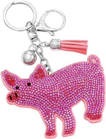 Rosemarie Collections Women's Whimsical Crystal Covered Sparkling Plush Key Ring With Tassel Keychain Car Fob Handbag Charm in Saudi Arabia