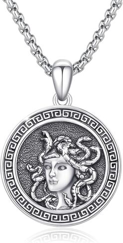 AOSAIB Medusa Necklace 925 Sterling Silver Medusa Pendant Necklace for Women Men Egyptian Goddess Necklace Medusa Athena Necklace Amulet Medal Jewelry Gifts in Kuwait