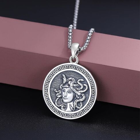 AOSAIB Medusa Necklace 925 Sterling Silver Medusa Pendant Necklace for Women Men Egyptian Goddess Necklace Medusa Athena Necklace Amulet Medal Jewelry Gifts in Kuwait