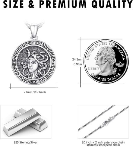 AOSAIB Medusa Necklace 925 Sterling Silver Medusa Pendant Necklace for Women Men Egyptian Goddess Necklace Medusa Athena Necklace Amulet Medal Jewelry Gifts in Kuwait