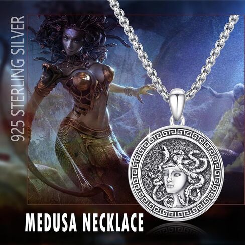 AOSAIB Medusa Necklace 925 Sterling Silver Medusa Pendant Necklace for Women Men Egyptian Goddess Necklace Medusa Athena Necklace Amulet Medal Jewelry Gifts in Kuwait