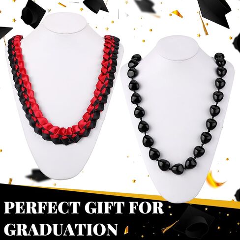 Jexine Kukui Nut Lei Necklace and Ribbon Lei Braided Necklace with Ribbon Bow Closure Chunky Black Hawaiian Necklace Graduation Gift in Kuwait
