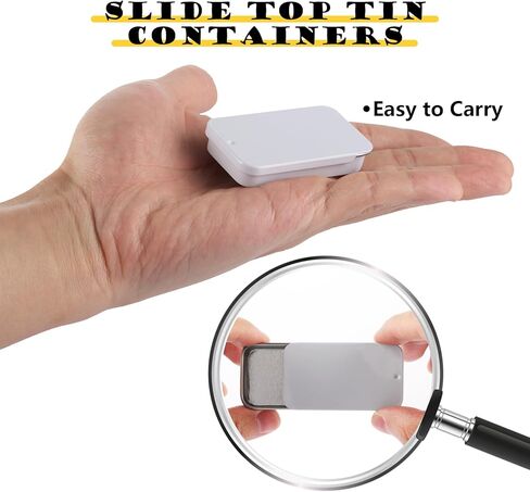 100 Pack Mini Metal Slide Top Tin Containers, Small Metal Tin Containers with Lids 2.36 X 1.3 X 0.4 Rectangular Empty Tin Storage Box for Jewelry, Cosmetic, Crafts, Pills(White) in Kuwait