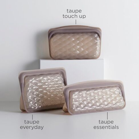 Stasher Reusable Silicone Travel Makeup Bag, Storage Bag Organizer, Dishwasher Safe, Leak-free, Beauty Touch-Up, Taupe in Kuwait