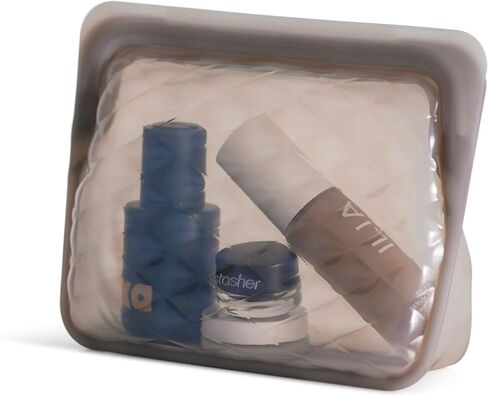 Stasher Reusable Silicone Travel Makeup Bag, Storage Bag Organizer, Dishwasher Safe, Leak-free, Beauty Touch-Up, Taupe in Kuwait
