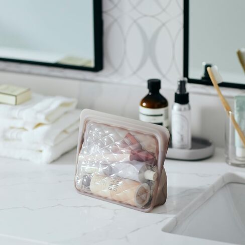 Stasher Reusable Silicone Travel Makeup Bag, Storage Bag Organizer, Dishwasher Safe, Leak-free, Beauty Touch-Up, Taupe in Kuwait