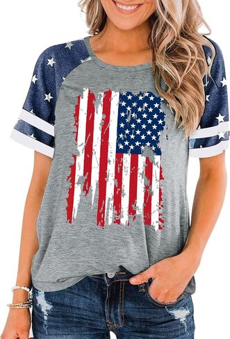 American Flag Shirt Women 4th of July Shirts USA Flag Graphic Patriotic Tshirt Raglan Color Block Tops in Saudi Arabia