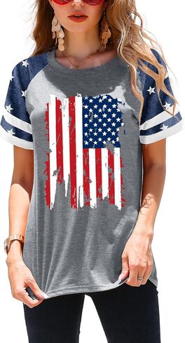 American Flag Shirt Women 4th of July Shirts USA Flag Graphic Patriotic Tshirt Raglan Color Block Tops in Saudi Arabia