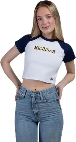 Hype & Vice Homerun Tee for Women - University of Michigan Tank Top for Women, Crop T-Shirt, College Shirts for Game Days in Saudi Arabia