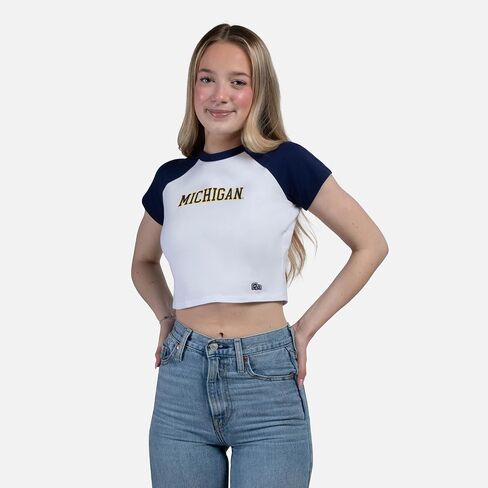 Hype & Vice Homerun Tee for Women - University of Michigan Tank Top for Women, Crop T-Shirt, College Shirts for Game Days in Saudi Arabia