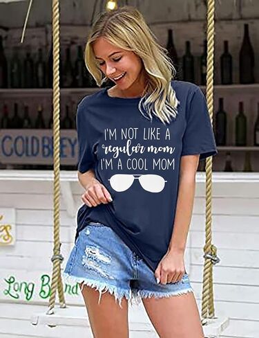 Women I'm Not Like A Regular Mom I'm A Cool Mom Funny Saying T Shirt Women O Neck Tops Tee in Kuwait