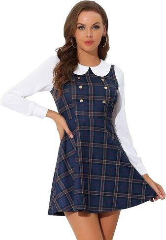 فستان نسائي من Allegra K بياقة بيتر بان بألوان متباينة ومقاس Preppy وفستان منقوش لامع in Saudi Arabia
