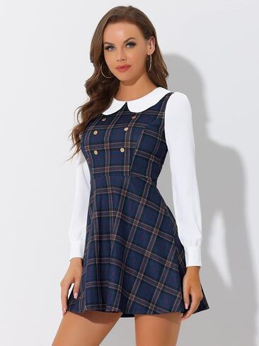 فستان نسائي من Allegra K بياقة بيتر بان بألوان متباينة ومقاس Preppy وفستان منقوش لامع in Saudi Arabia