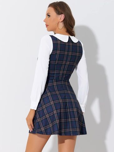 فستان نسائي من Allegra K بياقة بيتر بان بألوان متباينة ومقاس Preppy وفستان منقوش لامع in Saudi Arabia