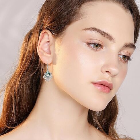 Filigree Earrings Sterling Silver Teardrop Moonstone Moss Agate Lapis Lazuli Larimar Emerald Peridot Opal Dangle Dangly Drop Leverback Earrings Boho Jewelry Gifts for Women in Saudi Arabia