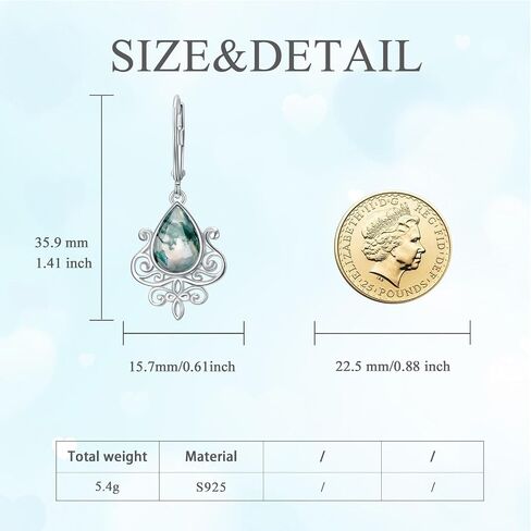 Filigree Earrings Sterling Silver Teardrop Moonstone Moss Agate Lapis Lazuli Larimar Emerald Peridot Opal Dangle Dangly Drop Leverback Earrings Boho Jewelry Gifts for Women in Saudi Arabia