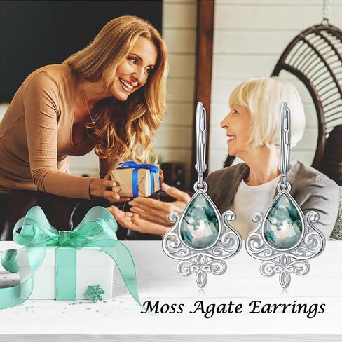 Filigree Earrings Sterling Silver Teardrop Moonstone Moss Agate Lapis Lazuli Larimar Emerald Peridot Opal Dangle Dangly Drop Leverback Earrings Boho Jewelry Gifts for Women in Saudi Arabia