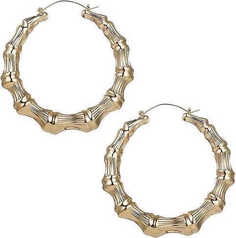 Gold-Plated Metal Bamboo Earrings - (Pkg. Size 5.5" x 5.75") - 1 Pair - Perfect For Streetwear Fashion in Saudi Arabia