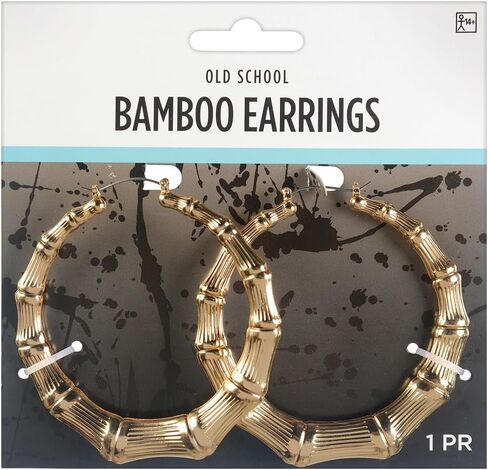 Gold-Plated Metal Bamboo Earrings - (Pkg. Size 5.5" x 5.75") - 1 Pair - Perfect For Streetwear Fashion in Saudi Arabia
