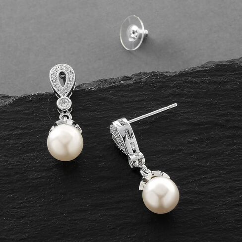 أقراط Mariell Vintage CZ واللؤلؤ العاجي للزفاف أو الزفاف مطلية بالفضة الأصلية والبلاتين in Kuwait