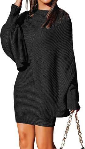 CUPSHE Women Round Neck Sweater Long Dolman Sleeve Pullover Black Sweater in Saudi Arabia
