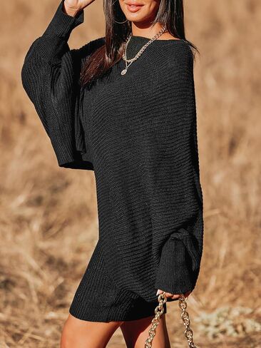 CUPSHE Women Round Neck Sweater Long Dolman Sleeve Pullover Black Sweater in Saudi Arabia