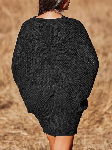 CUPSHE Women Round Neck Sweater Long Dolman Sleeve Pullover Black Sweater in Saudi Arabia