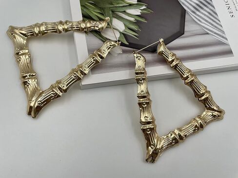 أقراط الخيزران الذهبية للنساء، أقراط كبيرة من الخيزران في الثمانينيات والتسعينيات من القرن الماضي، أقراط كبيرة من الخيزران، أقراط من الخيزران المكتنزة، مجوهرات هيب هوب مبالغ فيها من الخيزران in Saudi Arabia