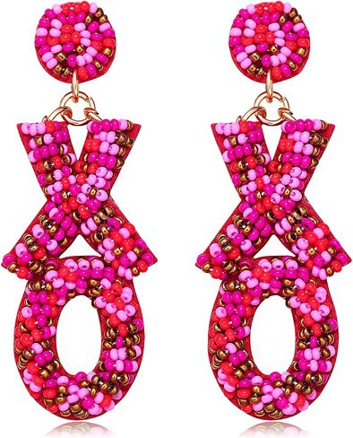 CEALXHENY Valentine’s Beaded Heart Earrings for Women Girls Rhinestone Love Heart Drop Dangle Earrings Statement Red Bead Earring Valentine’s Day Gifts in Saudi Arabia