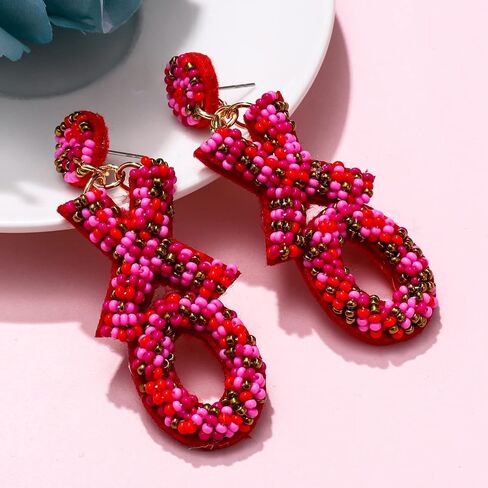 CEALXHENY Valentine’s Beaded Heart Earrings for Women Girls Rhinestone Love Heart Drop Dangle Earrings Statement Red Bead Earring Valentine’s Day Gifts in Saudi Arabia