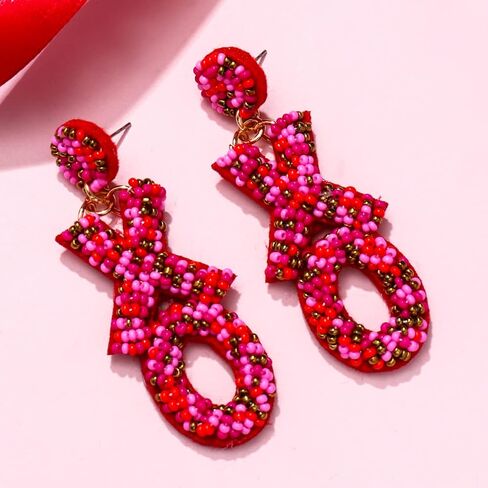 CEALXHENY Valentine’s Beaded Heart Earrings for Women Girls Rhinestone Love Heart Drop Dangle Earrings Statement Red Bead Earring Valentine’s Day Gifts in Saudi Arabia