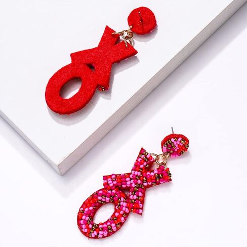 CEALXHENY Valentine’s Beaded Heart Earrings for Women Girls Rhinestone Love Heart Drop Dangle Earrings Statement Red Bead Earring Valentine’s Day Gifts in Saudi Arabia