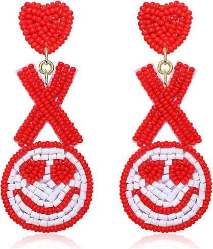 CEALXHENY Valentine’s Beaded Heart Earrings for Women Girls Rhinestone Love Heart Drop Dangle Earrings Statement Red Bead Earring Valentine’s Day Gifts in Saudi Arabia