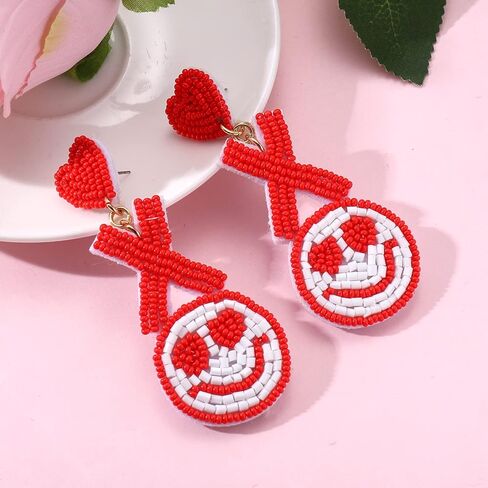 CEALXHENY Valentine’s Beaded Heart Earrings for Women Girls Rhinestone Love Heart Drop Dangle Earrings Statement Red Bead Earring Valentine’s Day Gifts in Saudi Arabia