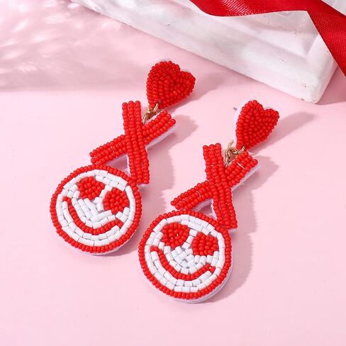 CEALXHENY Valentine’s Beaded Heart Earrings for Women Girls Rhinestone Love Heart Drop Dangle Earrings Statement Red Bead Earring Valentine’s Day Gifts in Saudi Arabia