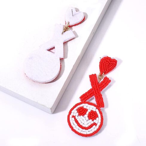 CEALXHENY Valentine’s Beaded Heart Earrings for Women Girls Rhinestone Love Heart Drop Dangle Earrings Statement Red Bead Earring Valentine’s Day Gifts in Saudi Arabia