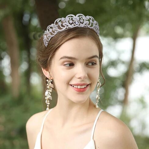 Aoligrace Cubic Zirconia Princess Diana Tiaras and Crowns Luxury European Royal Quinceanera Headpiece Bridal Hair Accessories in Saudi Arabia
