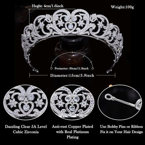 Aoligrace Cubic Zirconia Princess Diana Tiaras and Crowns Luxury European Royal Quinceanera Headpiece Bridal Hair Accessories in Saudi Arabia