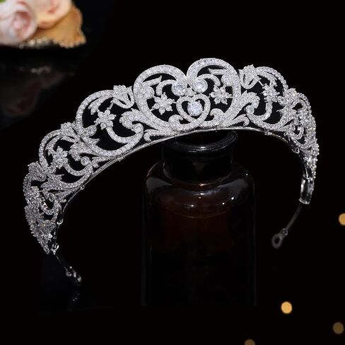 Aoligrace Cubic Zirconia Princess Diana Tiaras and Crowns Luxury European Royal Quinceanera Headpiece Bridal Hair Accessories in Saudi Arabia