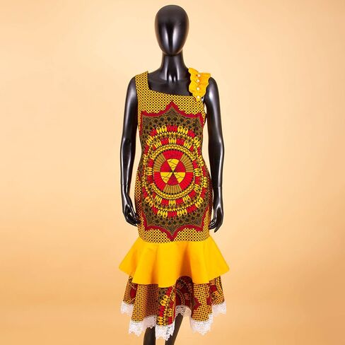 African Women's Dresses Sleeveless High Waist Elegant Lace Bodycon Midi Dress Ankara Print in Saudi Arabia