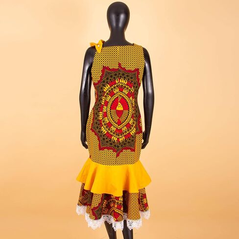 African Women's Dresses Sleeveless High Waist Elegant Lace Bodycon Midi Dress Ankara Print in Saudi Arabia